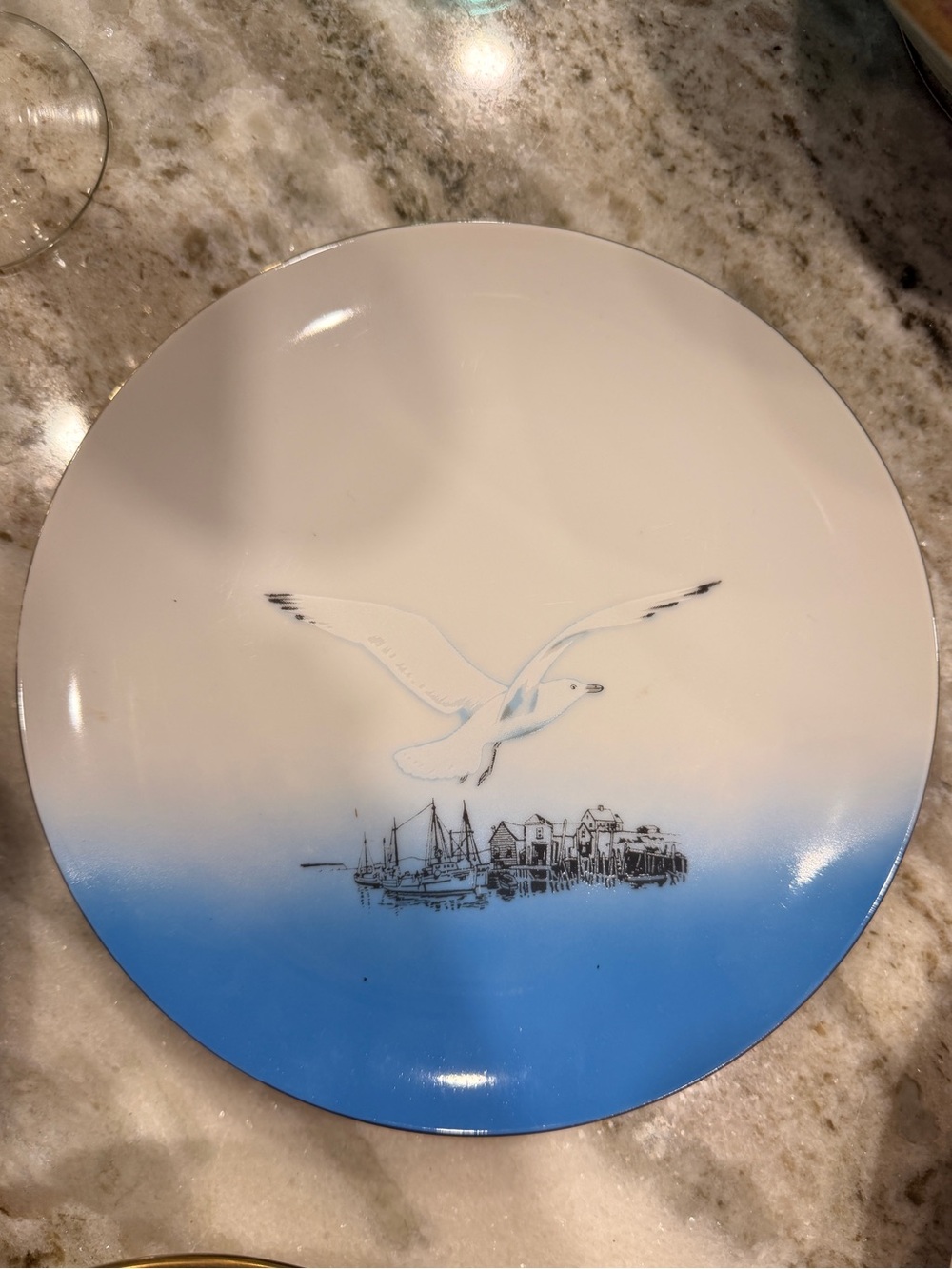 Vintage Seaside Seagull Blue Gradient Dinner Plate